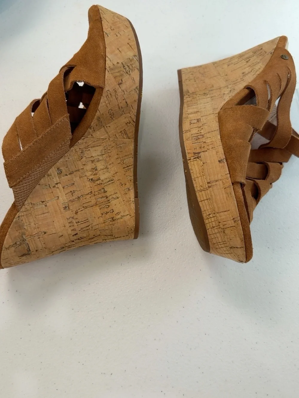 UGG Marta Chestnut Suede Woven Cork Wedge Sandals Women’s Size 10